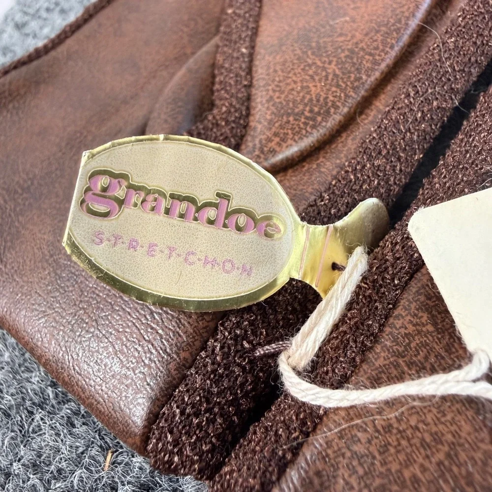 Vintage Grandoe Leather Gloves NOS‎ Brown Stretch On Sides Women Size 6–6½ 1960s
